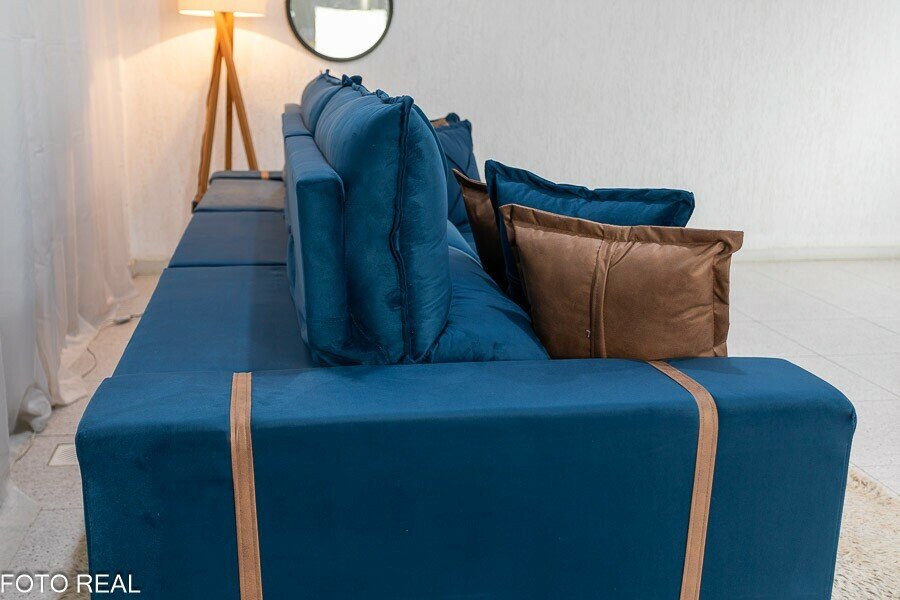 Sofá Retrátil Reclinável Gran Bello 3.20m Veludo Azul - Molas Ensacadas - Imagem 8