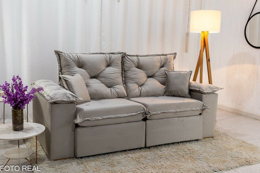 Sofá Retrátil Reclinável Porto Madri 2.00m Veludo Bege - D28 Pró Aditivada - Imagem 4