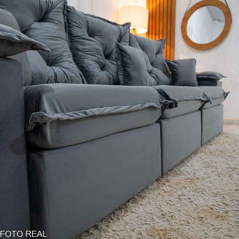 Sofá Retrátil Reclinável Porto Madri 2.70m Veludo Cinza - D28 Pró Aditivada - Imagem 2