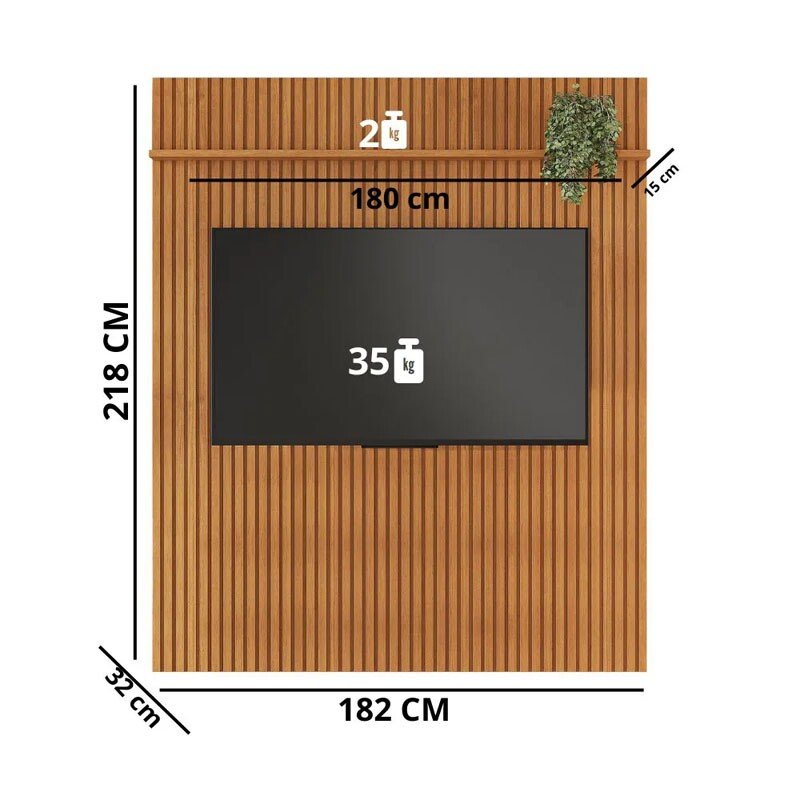 Rack Sereno Larg. 1.68m Cinamomo/Off Ripado + Painel Riso Larg. 1.82m Cinamomo Ripado para TV até 65" - JCM - Imagem 3