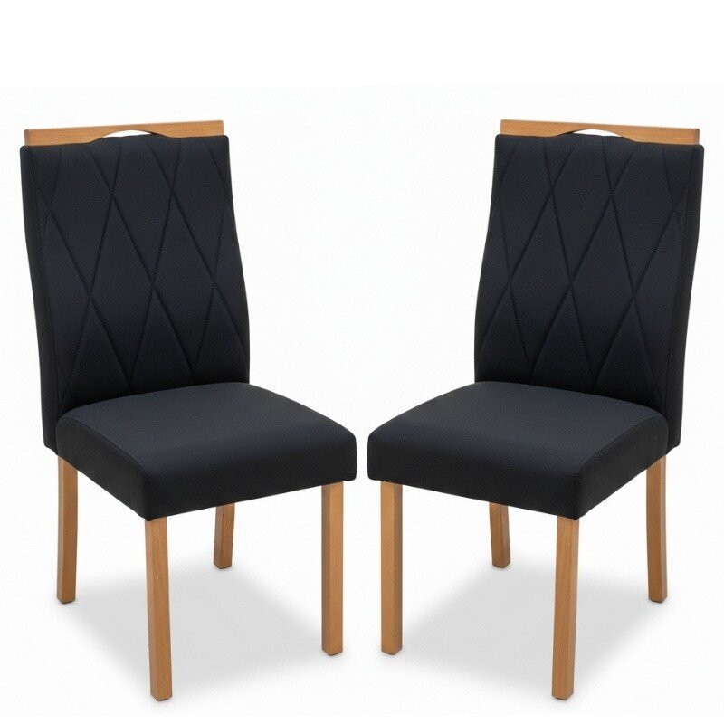 2 Cadeiras Lisboa Preto 504 Madeira Maciça Art Assento - Entregue Montada