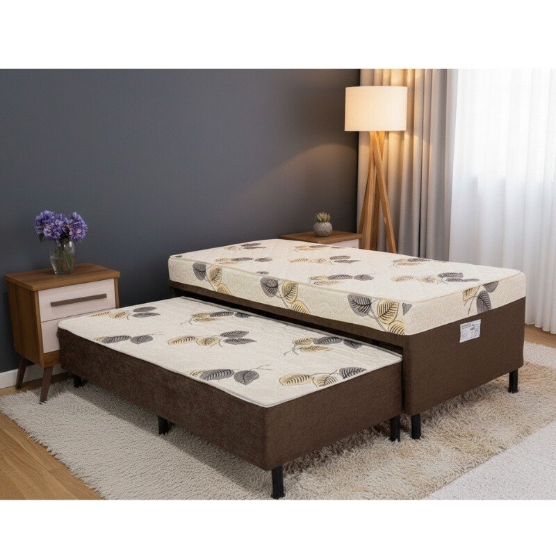 Cama Solteiro Unibox C/ Cama auxiliar Sonho Bom Marrom - Nosso Sonho | Suporta até 120kg