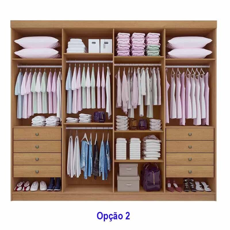 Roupeiro Casal Daymond Cinamomo/Off 8 Portas 8 Gavetas Detalhe Ripado 100% MDF Larg. 2.75m - D' Doro - Imagem 4