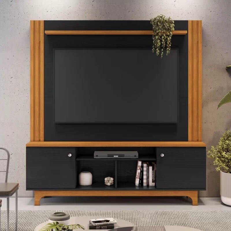 Home Bálsamo Larg. 1.50m Cinamomo/Preto C/ Detalhe Ripado TV até 65" - JCM