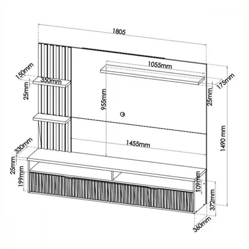 Painel Aurora Larg. 1.80m Mel/Off Detalhe Ripado para TV até 65" - Viero - Imagem 3