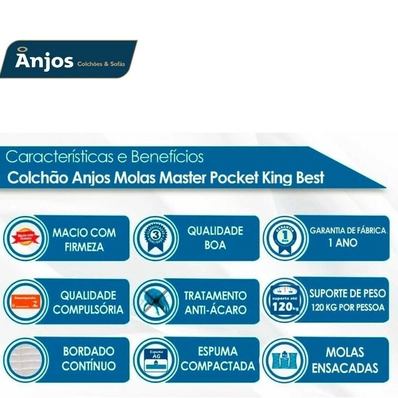 Colchão Queen Carbon Molas Ensacadas 158x198x32 - Anjos | Suporta até 240kg - Imagem 5