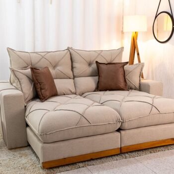 Sofá Retrátil Reclinável Gran Bello 2.00m Linho Bege - Molas Ensacadas