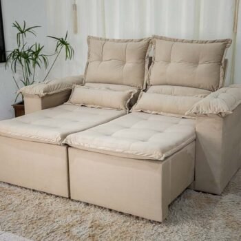 Sofá Retrátil Reclinável Nicole 1.80m Veludo Bege A32