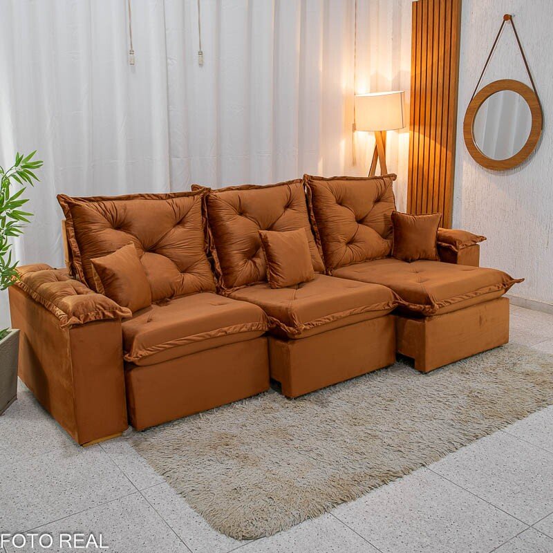 Sofá Retrátil Reclinável Porto Madri 2.70m Veludo Terracota - D28 Pró Aditivada - Imagem 7