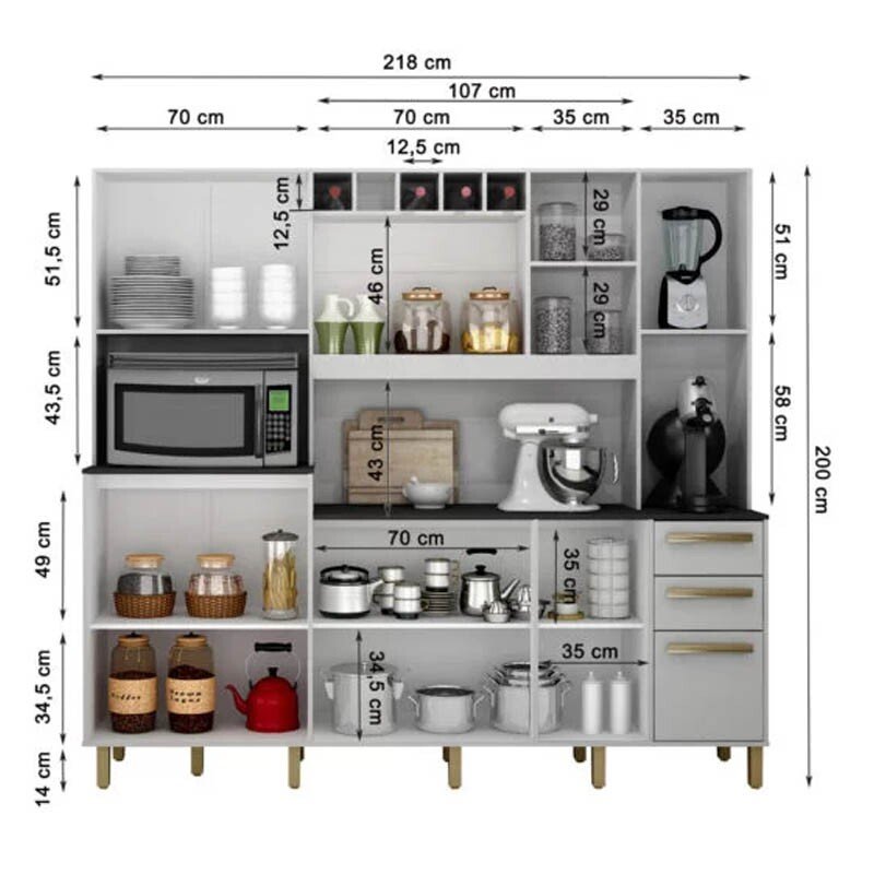 Armário Cozinha Completa Petra Cinamomo/Off White Valdemoveis - Imagem 2