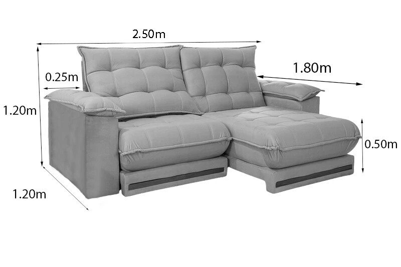 Sofá Retrátil Reclinável Barcelona 2.50m Linho Cinza Claro 461 - D33 e Molas Ensacadas - Imagem 9