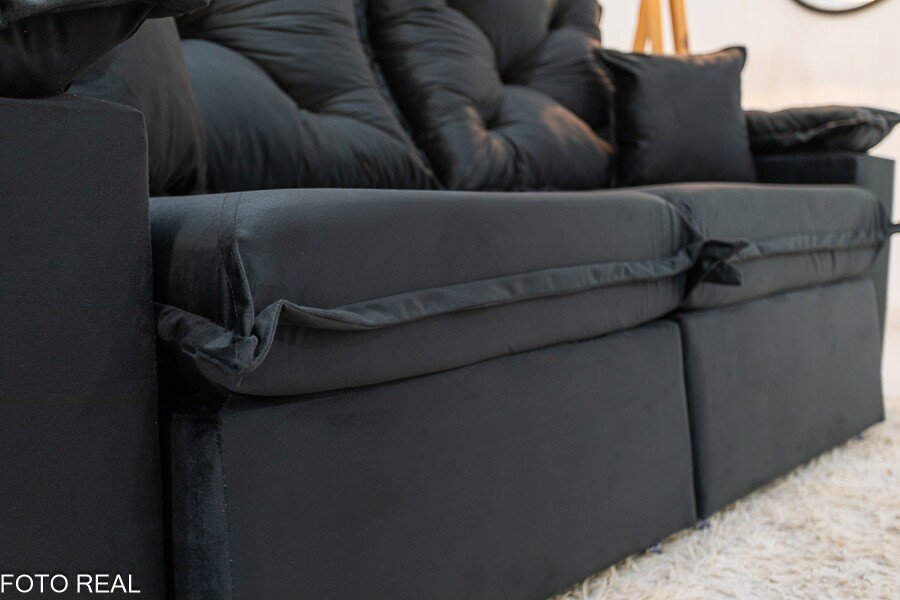 Sofá Retrátil Reclinável Porto Madri 2.00m Veludo Preto - D28 Pró Aditivada - Imagem 7