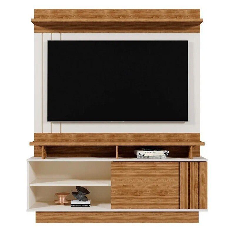 Home Goiás Larg. 1.50m Off/Amêndoa C/ Detalhe Ripado para TV até 55" - Mobler