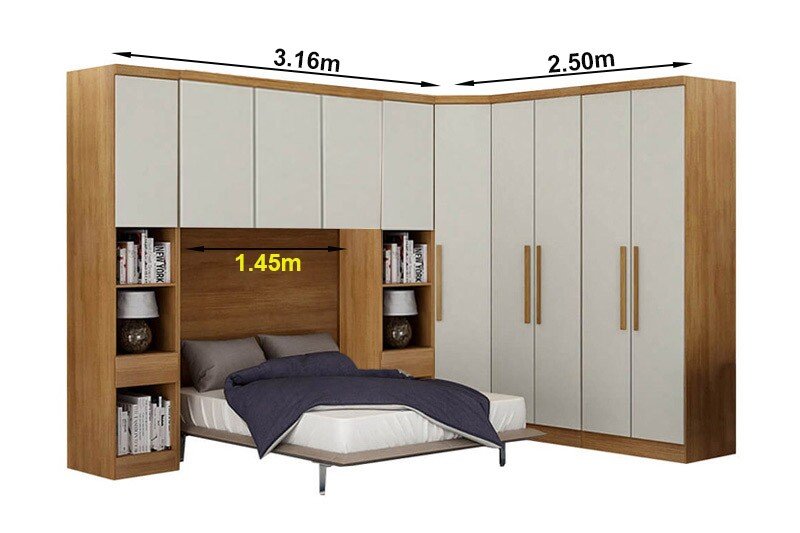 Modulado Cumaru/Fendi Fosco 1 Roupeiro Moderni 4 Pts + 2 Criado Rizon + 1 Canto Oblíquo Rizon + 1 Aéreo 3 portas Rizon - Novo Horizonte - Imagem 2