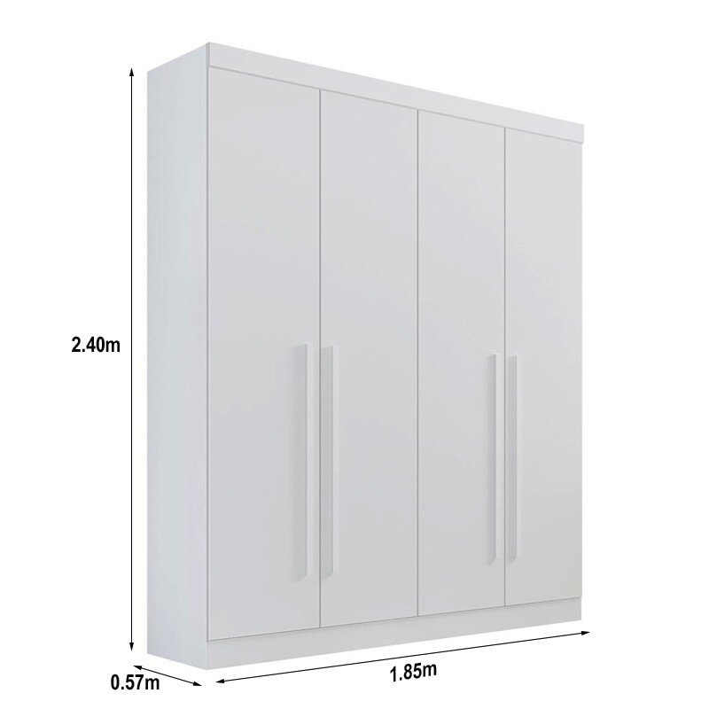 Roupeiro Solteiro Da Vinci Plus Branco 4 Portas 3 Gavetas 100% MDF Larg. 1.85m - D Doro - Imagem 4
