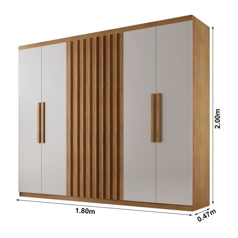 Guarda-Roupa Casal Cairo Ripado 6 Portas MDF Larg. 1.80m Nature/Off Rufato - Imagem 3