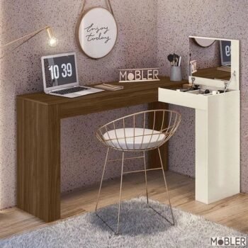 Escrivaninha Penteadeira de Canto Jade Freijo/Off  - Mobler