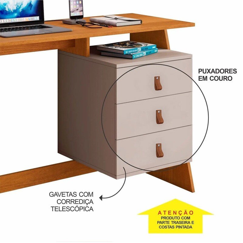 Escrivaninha Gaby Larg. 1.21m Cinamomo/Off 3 Gavetas - JCM - Imagem 3