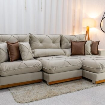 Sofá Retrátil Reclinável Gran Bello 3.20m Veludo Bege Claro - Molas Ensacadas