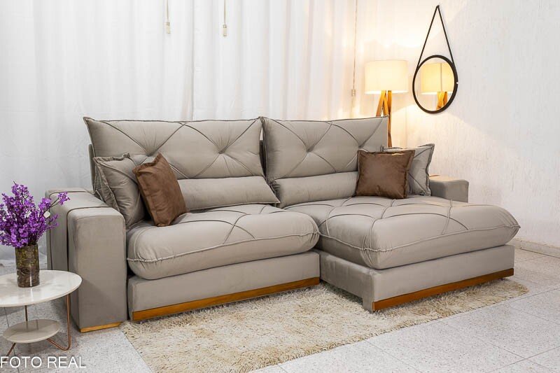 Sofá Retrátil Reclinável Gran Bello 2.90m Veludo Capuccino - Molas Ensacadas - Imagem 2