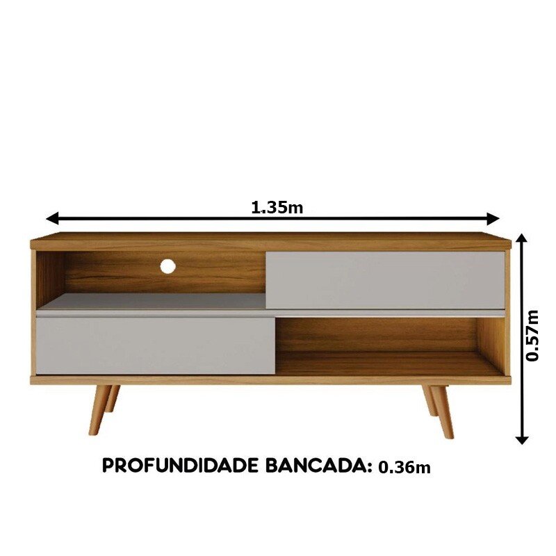 Rack Bancada NT 1180 Larg.1.35m Freijó/Off para TV até 55"- Notável - Imagem 8