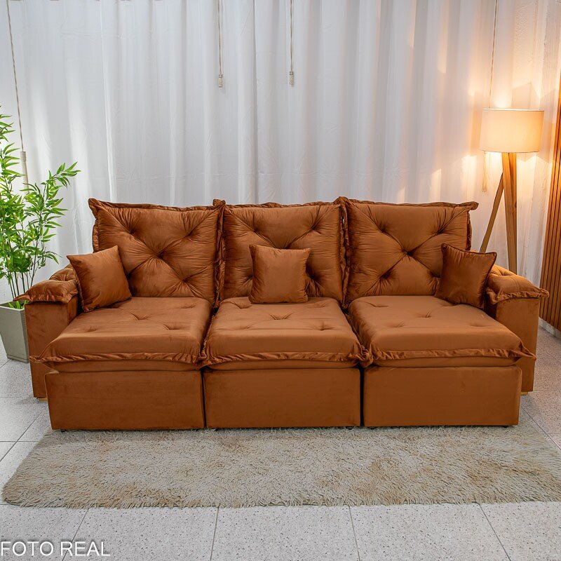 Sofá Retrátil Reclinável Porto Madri 2.70m Veludo Terracota - D28 Pró Aditivada - Imagem 2