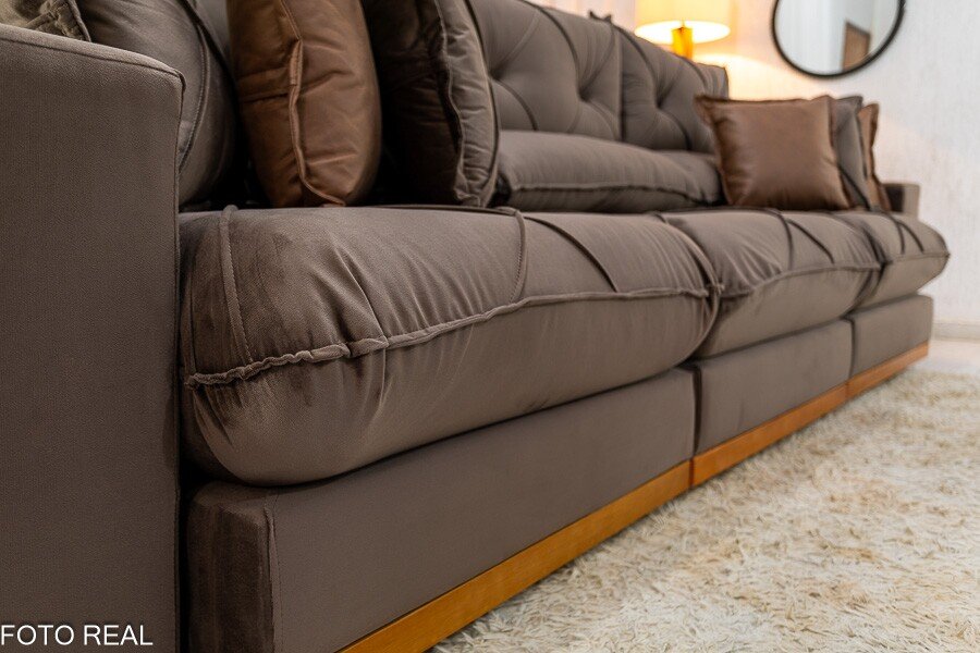 Sofá Retrátil Reclinável Gran Bello 3.20m Veludo Marrom - Molas Ensacadas - Imagem 7