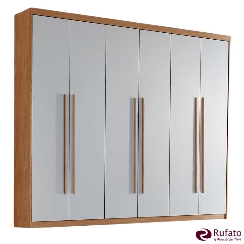 Guarda-roupa Hawaii Nature/Off 6 Portas 2 Gavetas Larg. 1.80m 100% MDF - Rufato