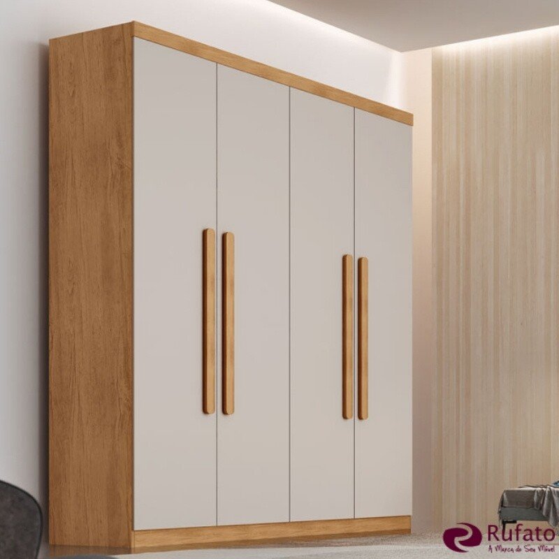Guarda-roupa Império Nature/Off 4 Portas 3 Gavetas Larg. 1.80m 100% MDF Rufato