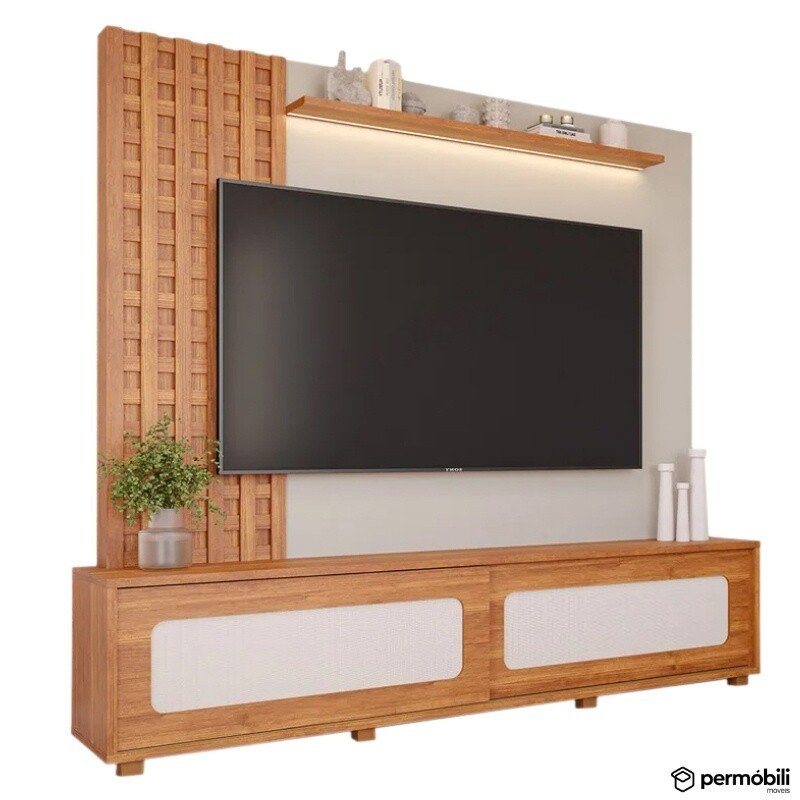 Home Marrocos Larg. 2.30m Cinamomo/Off C/LED 100% MDF para TV até 84" - Permóbili