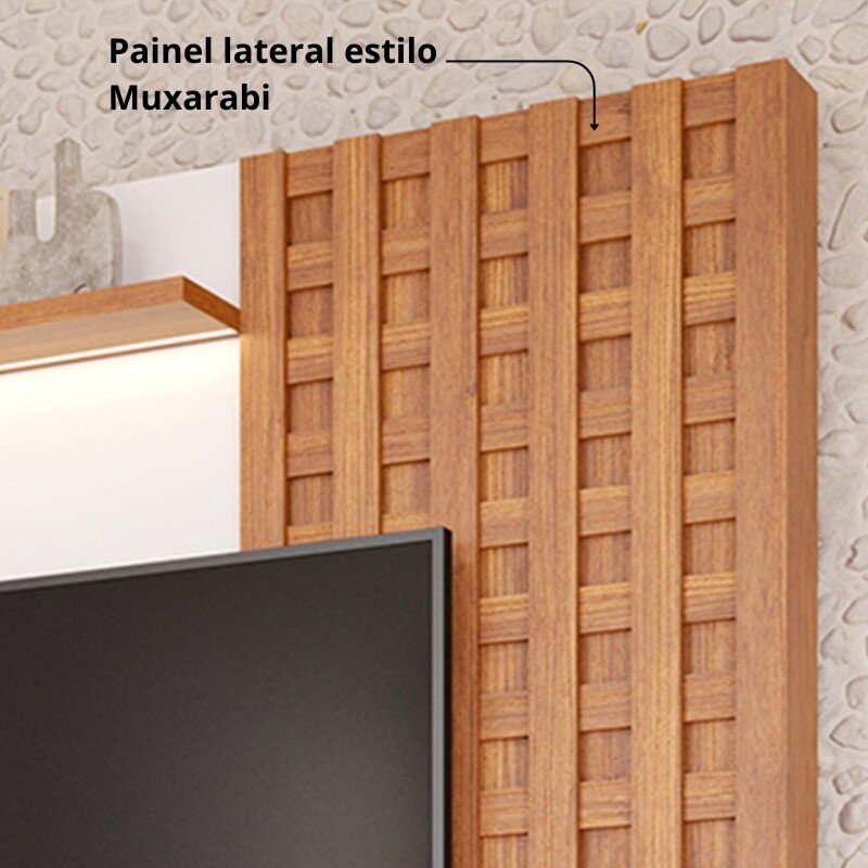 Home Marrocos Larg. 2.30m Cinamomo/Off C/LED 100% MDF para TV até 84" - Permóbili - Imagem 4