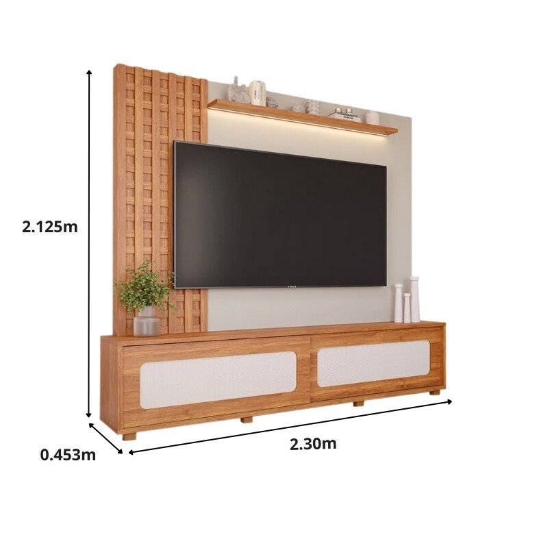 Home Marrocos Larg. 2.30m Cinamomo/Off C/LED 100% MDF para TV até 84" - Permóbili - Imagem 5