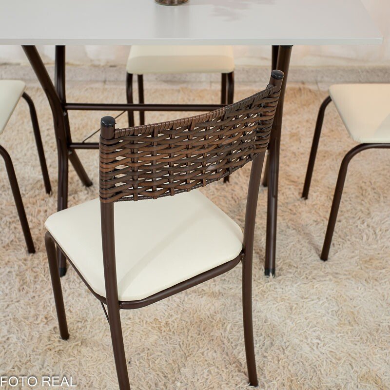 Mesa Atlanta Base Cabo Frio Marrom Tampo Off Pedra 100x60 4 Cadeiras Assento Creme - Teixeira - Imagem 5