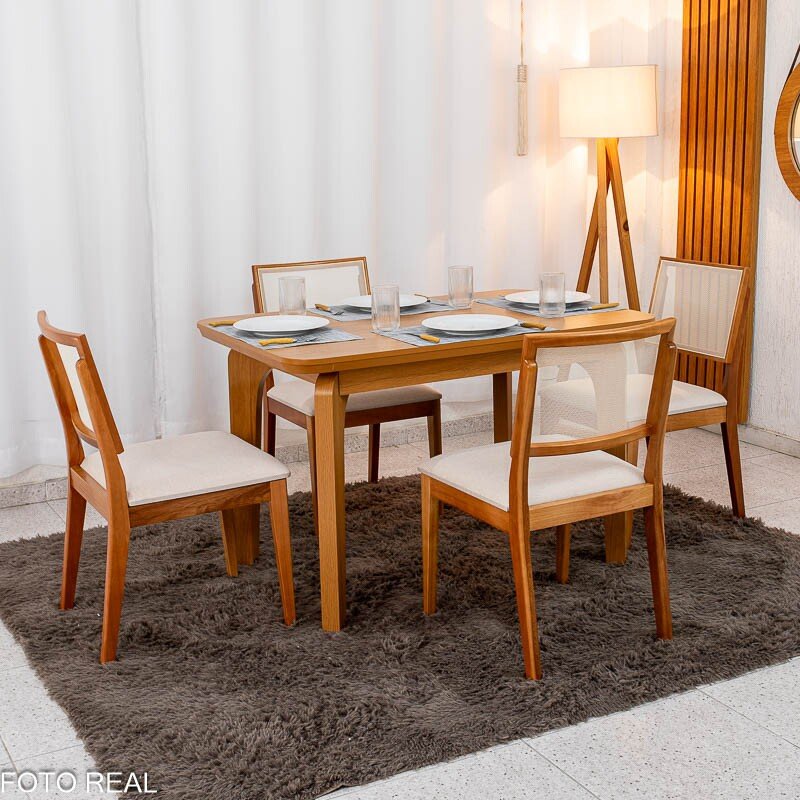 Mesa de Jantar Londrina 120x80 Cinamomo Rufato + 4 Cad. Dubai Linho Bege 629 Madeira - Art Assento - Imagem 3