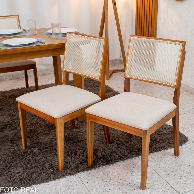 Mesa de Jantar Londrina 120x80 Cinamomo Rufato + 4 Cad. Dubai Linho Bege 629 Madeira - Art Assento - Imagem 6