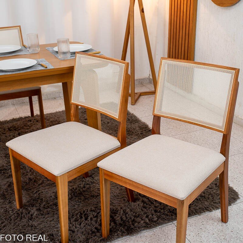 Mesa de Jantar Londrina 120x80 Cinamomo Rufato + 4 Cad. Dubai Linho Bege 629 Madeira - Art Assento - Imagem 7