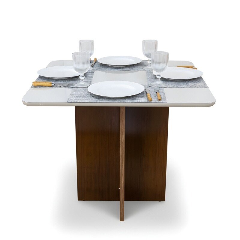 Mesa de Jantar Moscou 90x90 Vidro Off/Base Cinamomo - Minas Plac