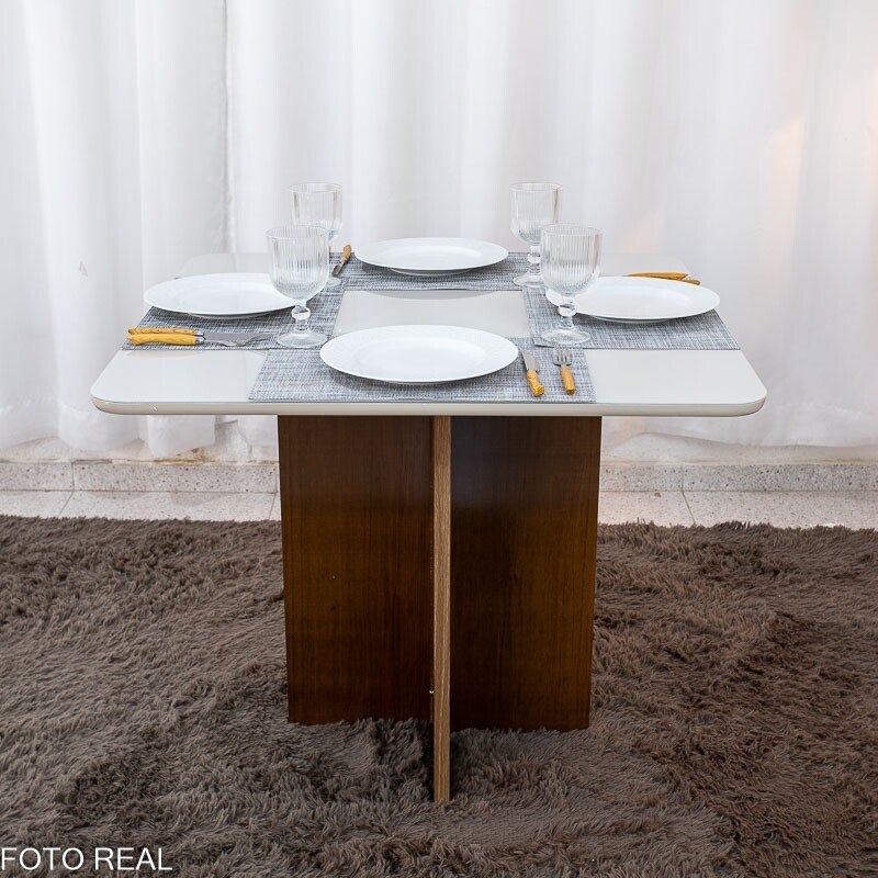 Mesa de Jantar Moscou 90x90 Vidro Off/Base Cinamomo - Minas Plac - Imagem 2