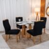 Mesa de Jantar Pedro 120×80 Vidro Off/Base Madeira + 4 Cad. Lisboa Veludo Preto 504 Madeira Art Assento - Entregue Montada