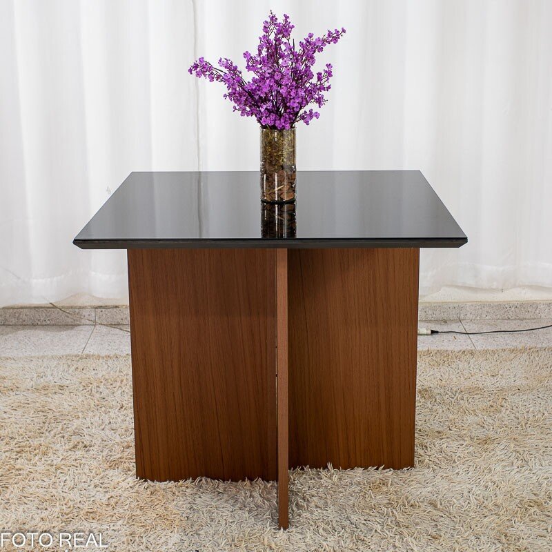 Mesa Jantar Helo 90×90 Vidro Preto/Base Mel - Poliman - Imagem 2