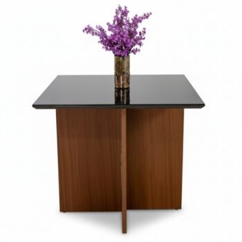 Mesa Jantar Helo 90×90 Vidro Preto/Base Mel - Poliman