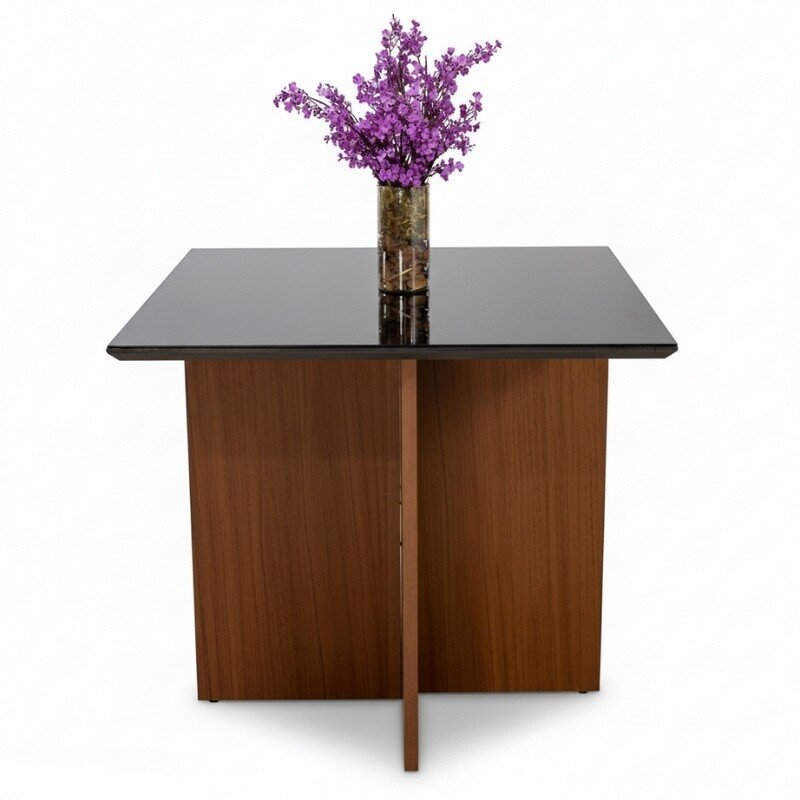 Mesa Jantar Helo 90×90 Vidro Preto/Base Mel - Poliman