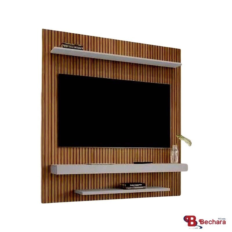 Painel Leme Larg. 1.50m Impressão Ripada 3D Ripado/Off White para TV até 60" - Bechara - Imagem 2