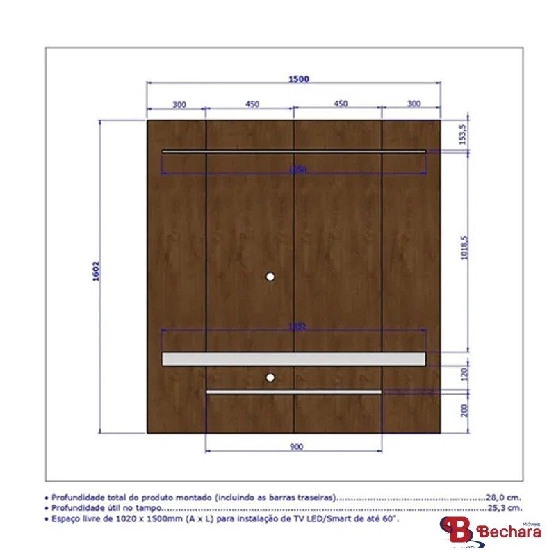 Painel Leme Larg. 1.50m Impressão Ripada 3D Ripado/Off White para TV até 60" - Bechara - Imagem 3