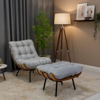 Poltrona com Puff Florença Veludo Prata 823