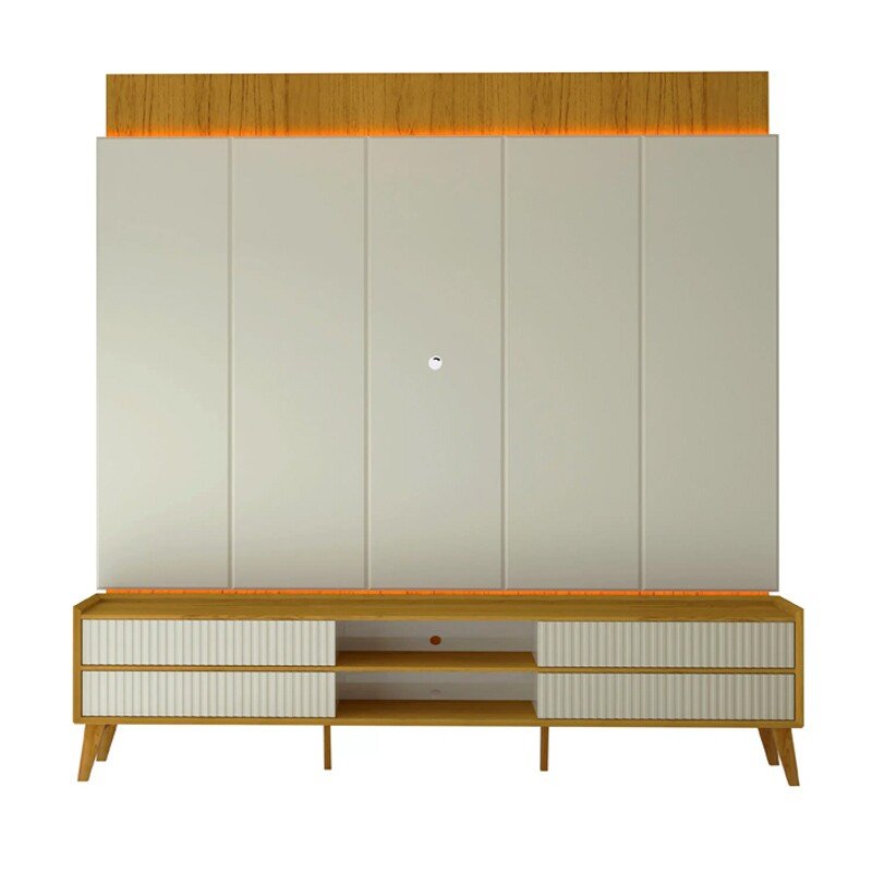 Rack Magnífico 212 Larg. 2.18m + Painel Magnífico 220 Nature/Off C/LED e Detalhe Ripado - Gelius - Imagem 3