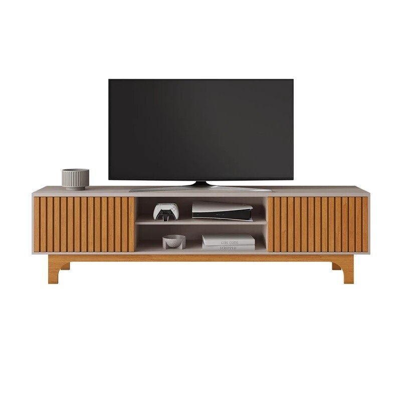 Rack Triunfo Larg. 2.00m Cinamomo/Off + Painel Riso Larg. 2.07m Cinamomo Ripado para TV até 75" - JCM - Imagem 3