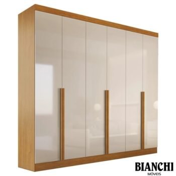 Roupeiro Alvorada 6 Portas larg. 2.70m 100% MDF Nature/Off - Bianchi