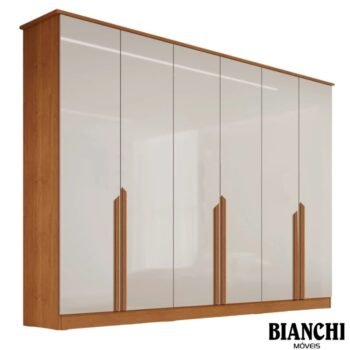 Roupeiro Bianca 6 Portas Larg. 2.30m 100% MDF Nature/Off - Bianchi