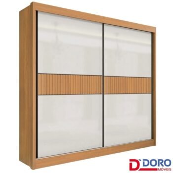Roupeiro Cancun Cinamomo/Off 2 Portas 6 Gavetas Detalhe Ripado 100% MDF Larg. 2.20m - D Doro